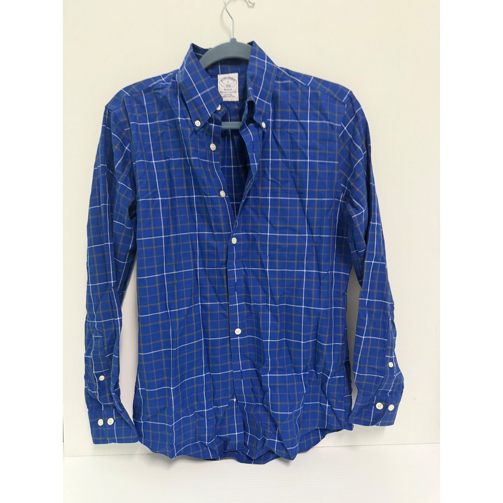 Brooks Brothers 1818 Regent Fit Blue Windowpane Non-Iron Cotton Shirt Mens S